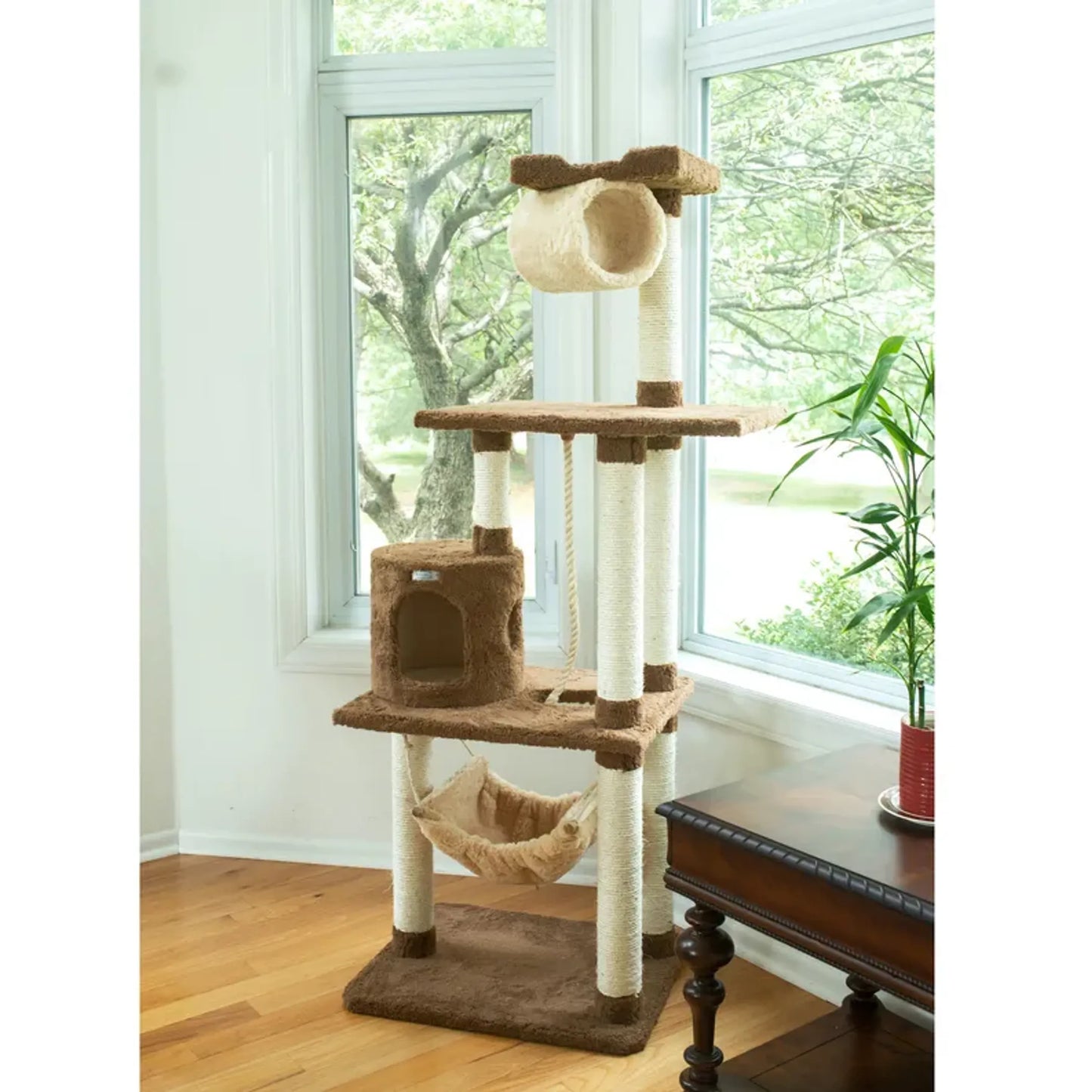 Real Wood 70" Cat tree With Scratch posts, Hammock for Cats